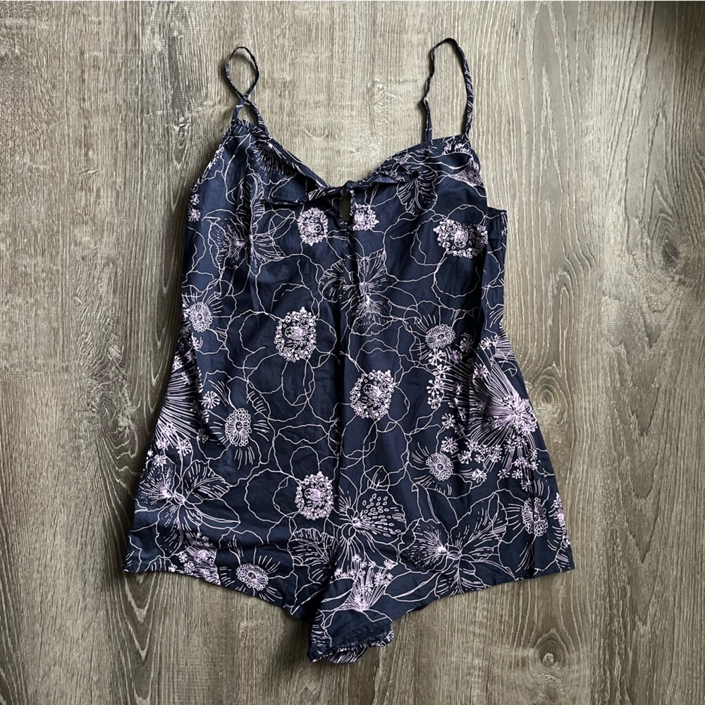 Victoria's Secret Navy and Purple Floral Pajama Romper Medium